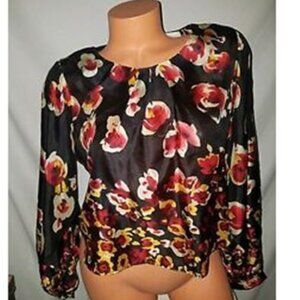 ARYN K Silk Dark Floral print Blouse longsleeves cold open arm anthropology XS M